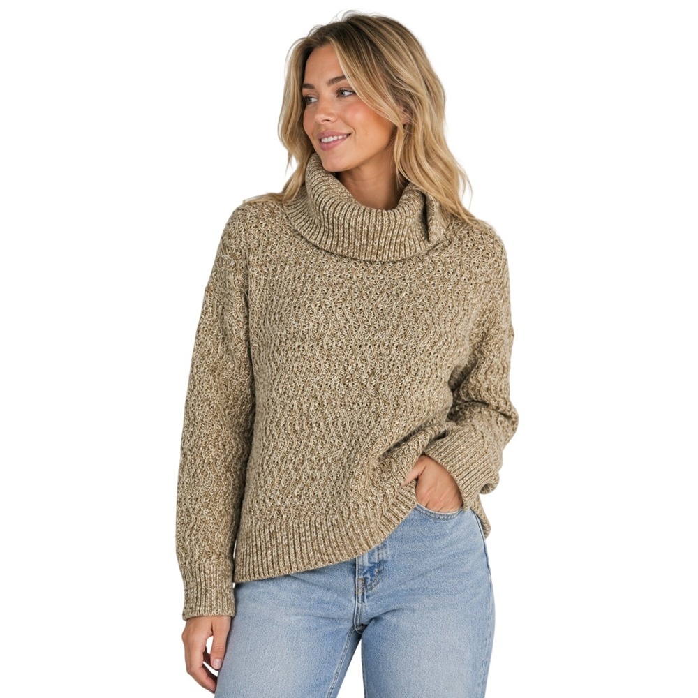 Banana Republic | Womens Tan Marled Textured Knit Turtleneck Sweater | Size S
